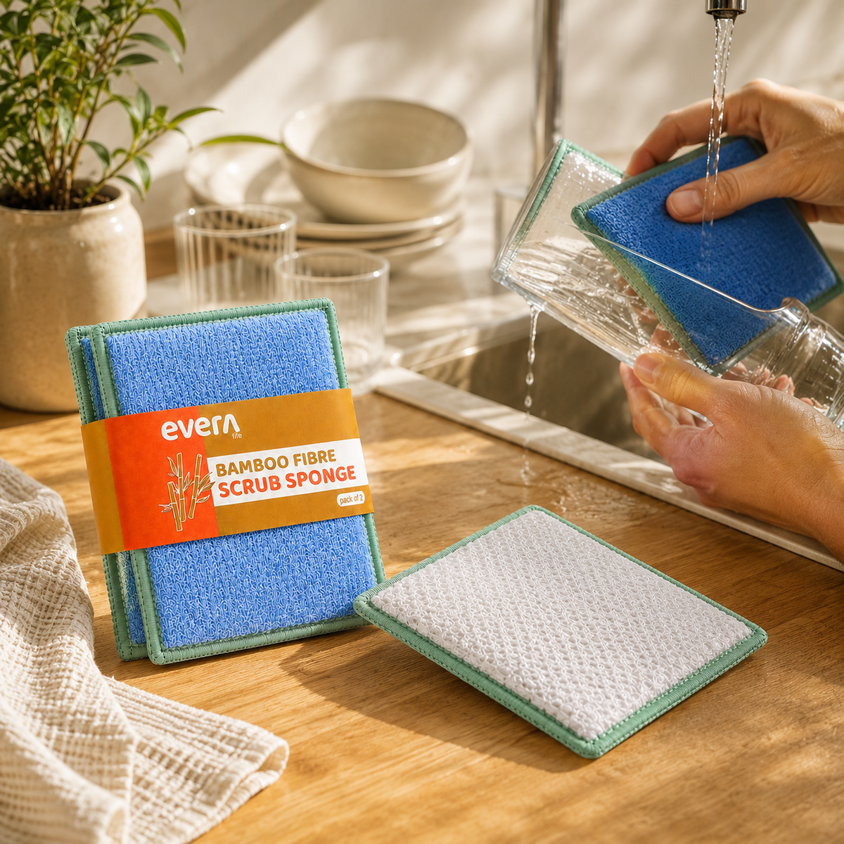 Bamboo Fibre Dish Wash Scrub Sponge